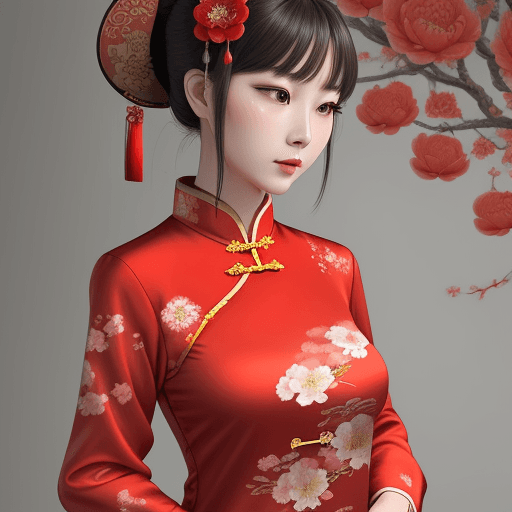 AI generated: chinese red blouse, in the style of dreamy and romantic compositions, floral explosions --ar 24:37 -...