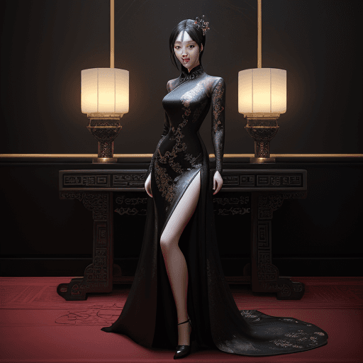 AI generated: A very delicately lovely and beautiful Chinese lady at a prestige gathering, wearing an elegant blac...