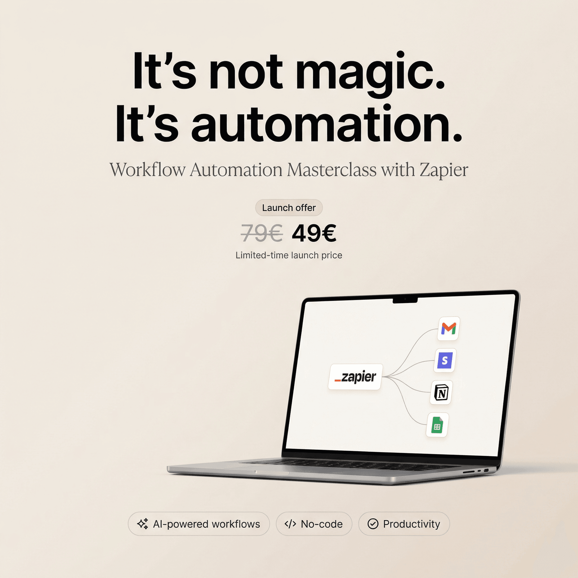 AI generated: Minimalist high-end advertising poster with a clean, premium lifestyle-tech aesthetic. Soft warm bei...