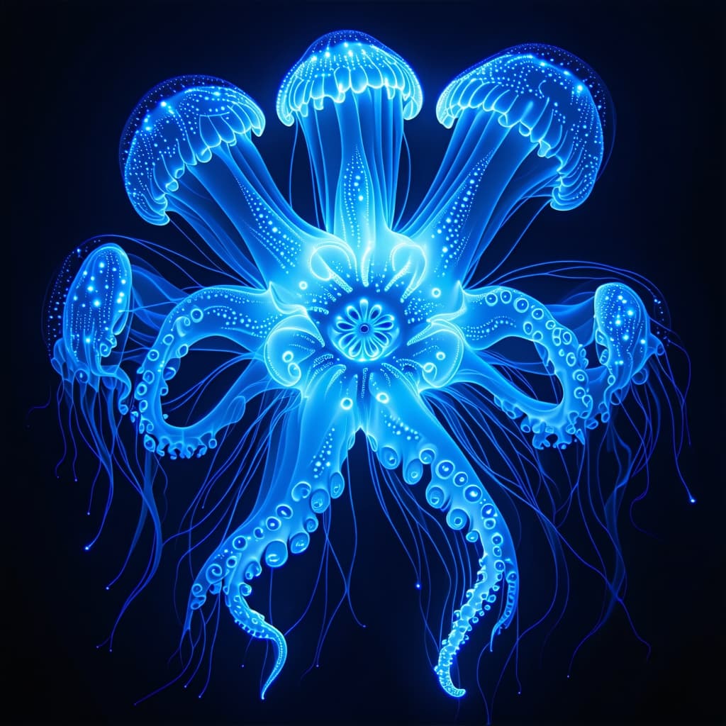 AI generated: ### 1. Bioluminescent Deep-Sea Mandala  
- Glowing tentacles, anglerfish teeth as spikes, jellyfish ...