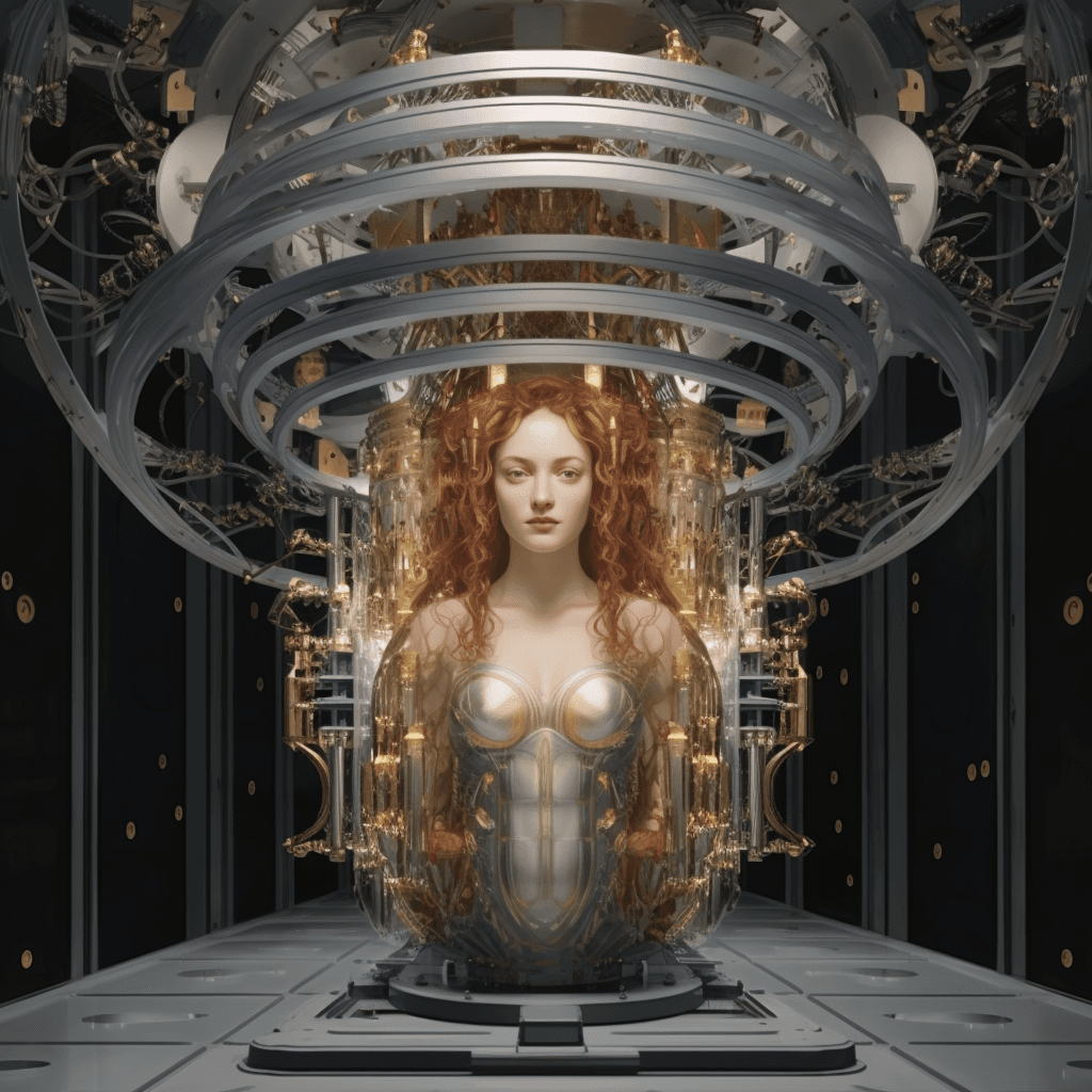 AI generated: the Birth of A. I. Venus, quantum computer, perfect faces, by Sandro Botticelli