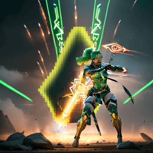 AI generated: "Create a cinematic UHD image from the year 2023, featuring a confident female warrior in a dynamic ...