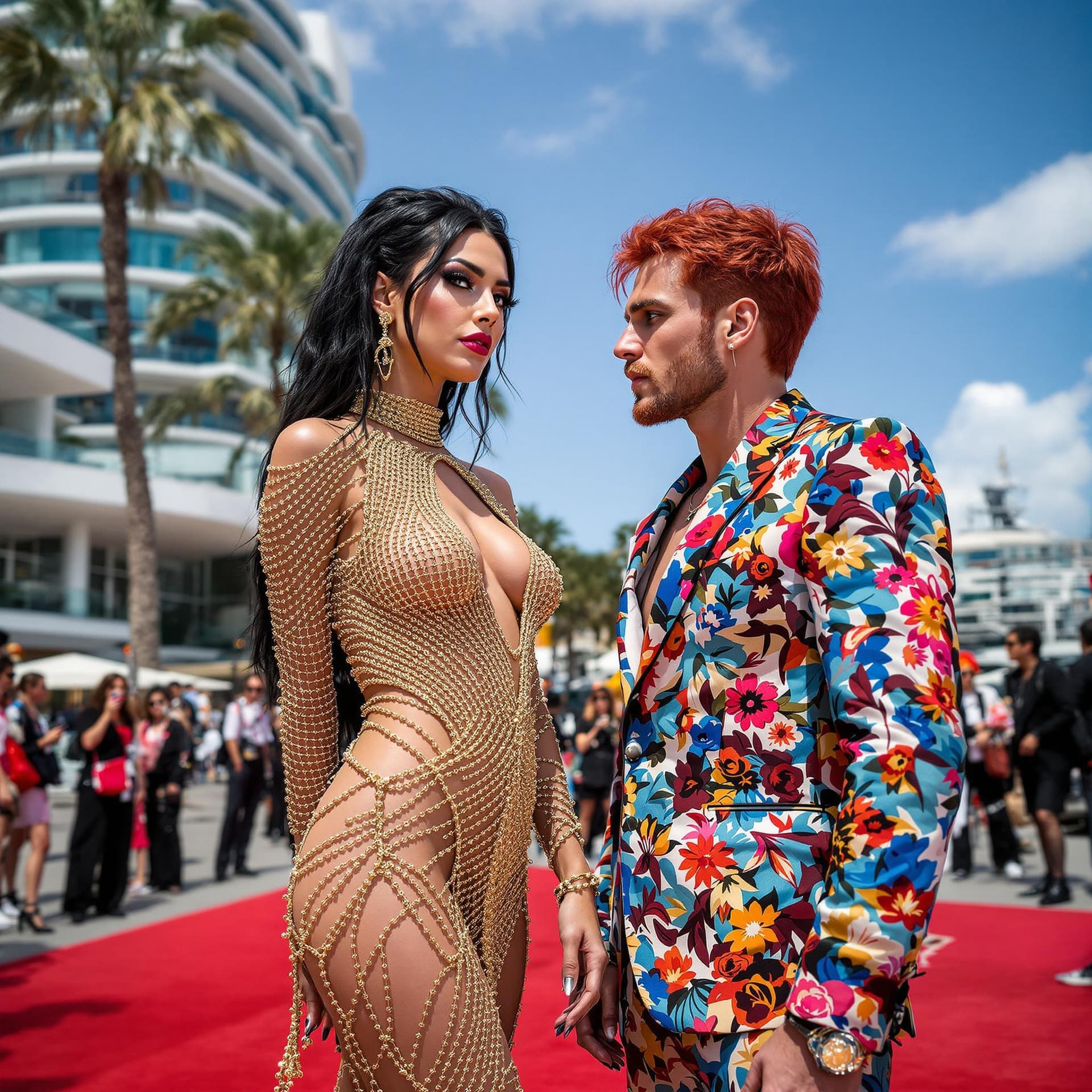 AI generated: Une scène du tapis rouge du festival de Cannes. Au premier plan, une femme portant une robe très aud...