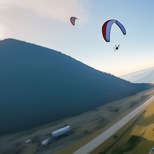AI generated: A paraglider flying over a vintage airstream camper