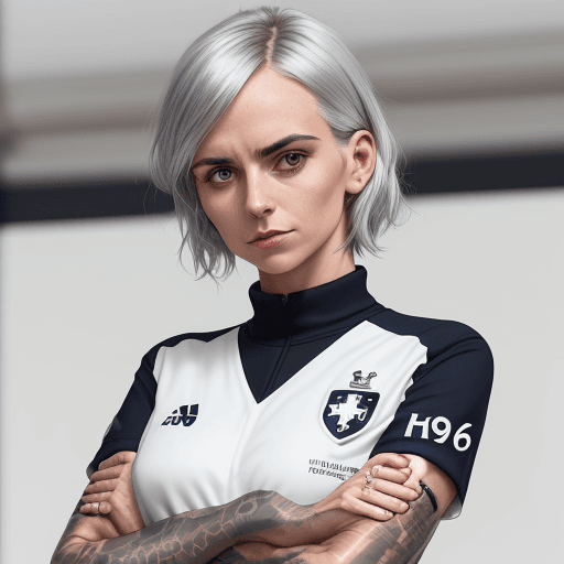 AI generated: a swiss woman in Tottenham Hotspur Fan Club doctor crop uniform with her arms folded against , in th...