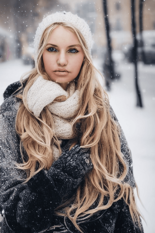 AI generated: professional portrait photograph of a gorgeous Norwegian girl in winter clothing with long wavy blon...