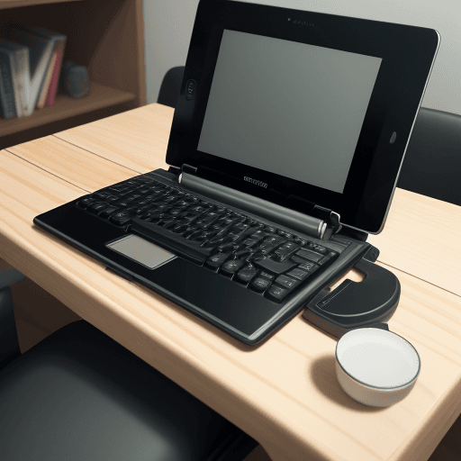AI generated: Photo of a ultra realistic chair with a lot of useless features, a cup holder, a screen and a keyboa...