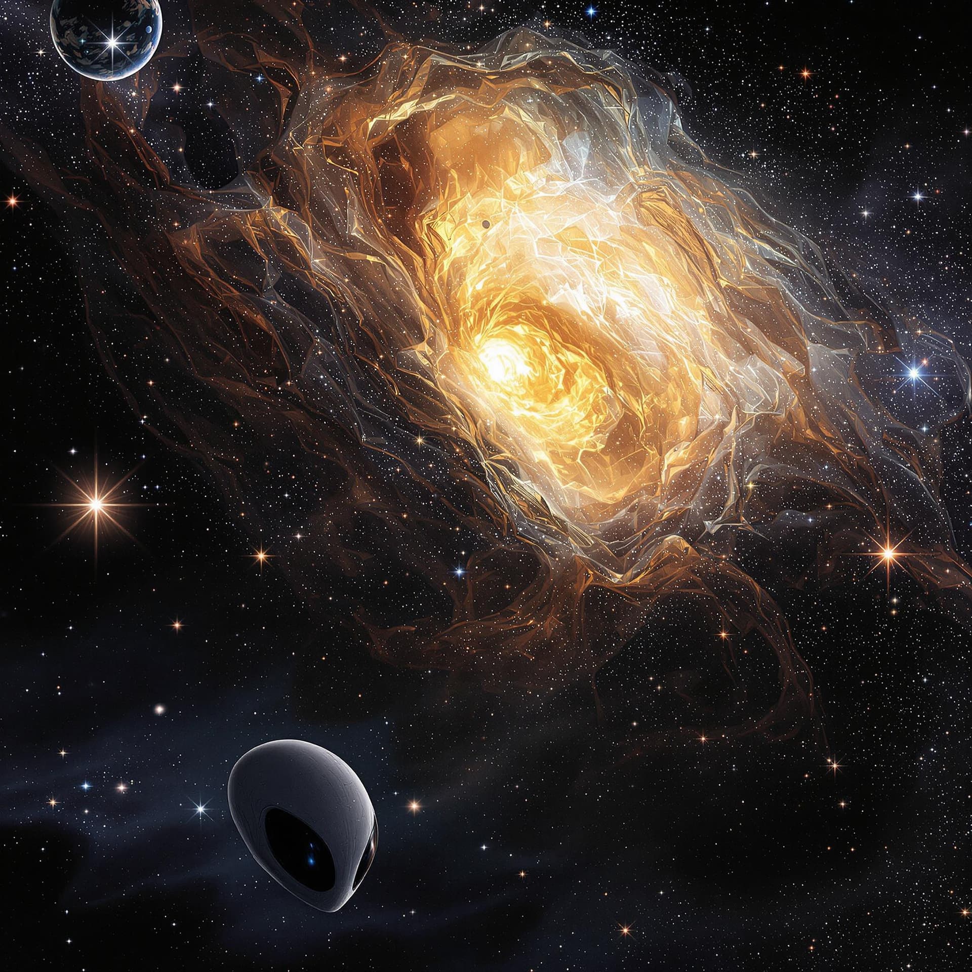 AI generated: Grey alien, though small in stature, is anything but simple. It navigates the cosmos with grace, mov...