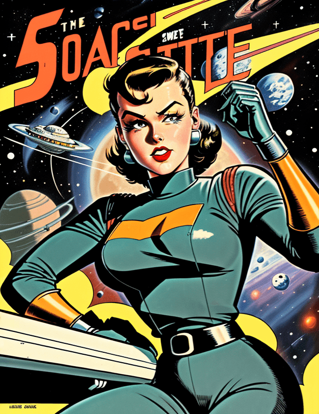 AI generated: Space outlaw in the style of 1950s art in the style of Amazing stories pulp magazine space adventure...