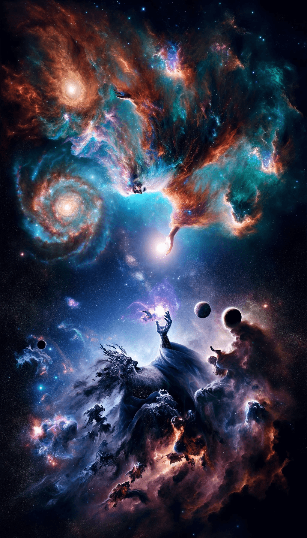 AI generated: In the vast emptiness of the interstellar void, two omnipotent deities from separate dimensions coll...