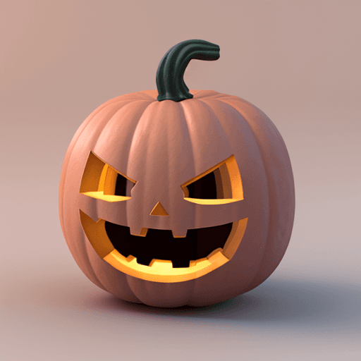 AI generated: A killer pumpkin running after a cute bunny, 3d printing, baby pink