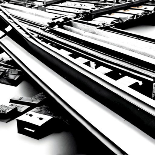 AI generated: a broken conveyor, pieces apart, detailed, white background