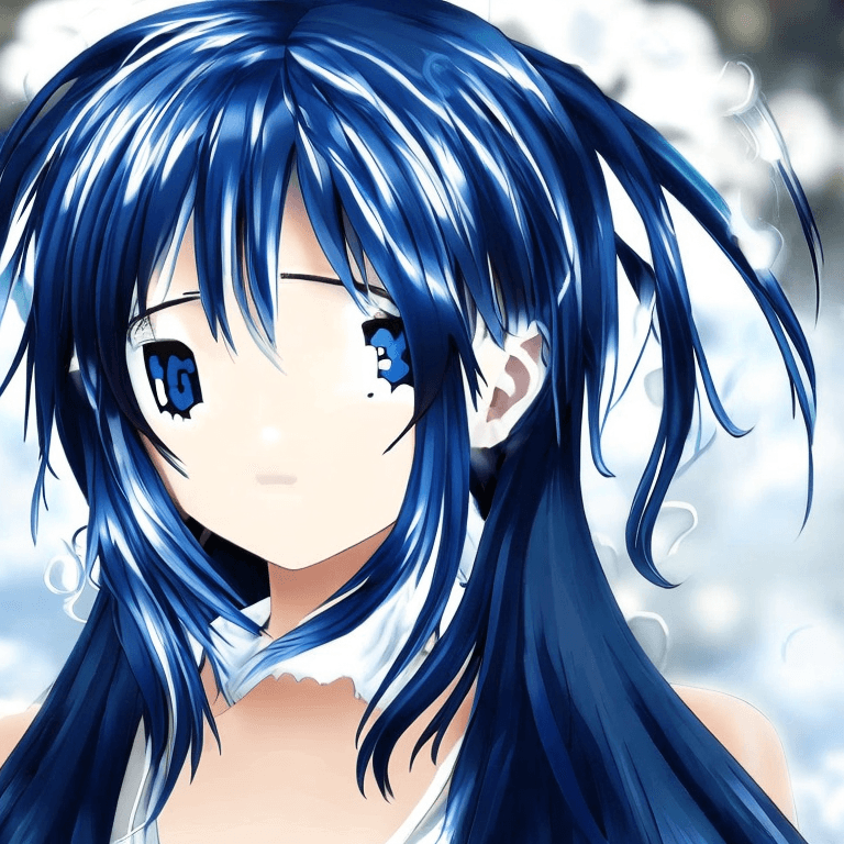 AI generated: anime wolf girl with dark blue and white hair