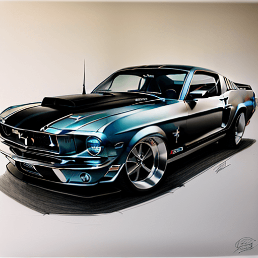 AI generated: Professional pencil drawing by an auto designer, Ford Mustang Eleanor, in the style of auto design, ...
