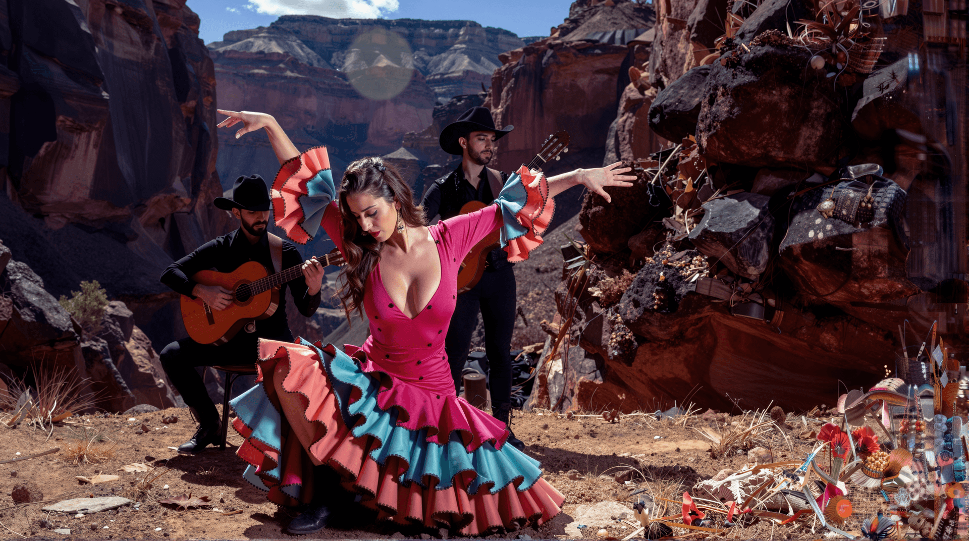 AI generated: STYLIZED HIP-LEVEL SHOT, cowboy-style framing, emphasizing posture and action stance, The young span...