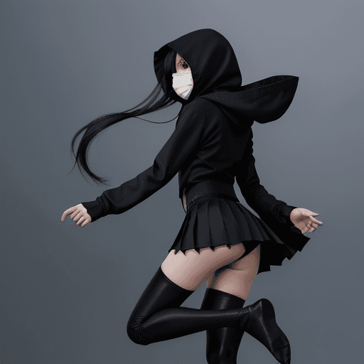 AI generated: Full body potrait, 1 girl, slim, thin, anime girl, adult, masked with hood scary creepy assassin wea...