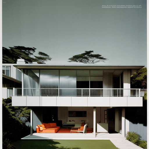 AI generated: Hyper realistic eye level exterior photo of a mid century modern style house overlooking the ocean, ...