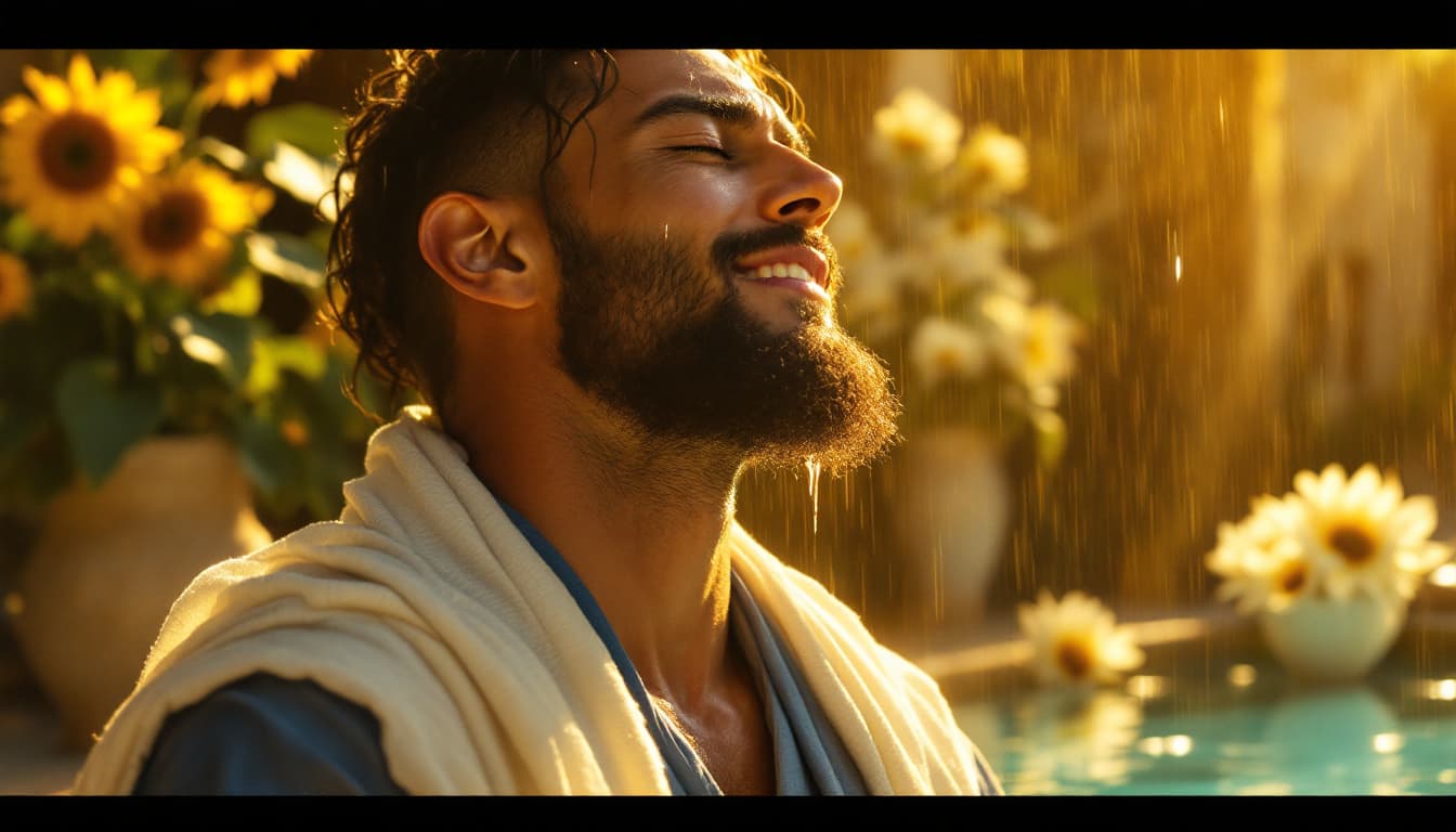 AI generated: hyper realistic Shot: Insert Shot: Close-up of a tear rolling down his cheek, catching the sunlight ...