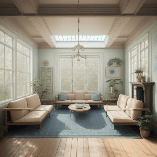 AI generated: High resolution photography interior design, dreamy sunken living room conversation pit, wooden floo...