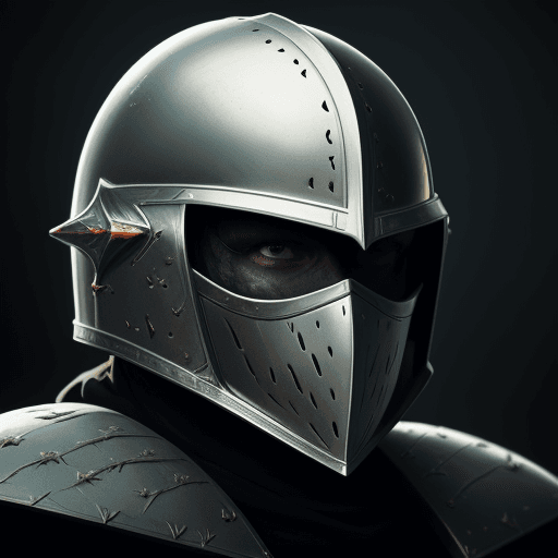 AI generated: close up portrait of knight helmet, photo realistic, 8k, sharp, smooth, dark colors, high contrast, ...