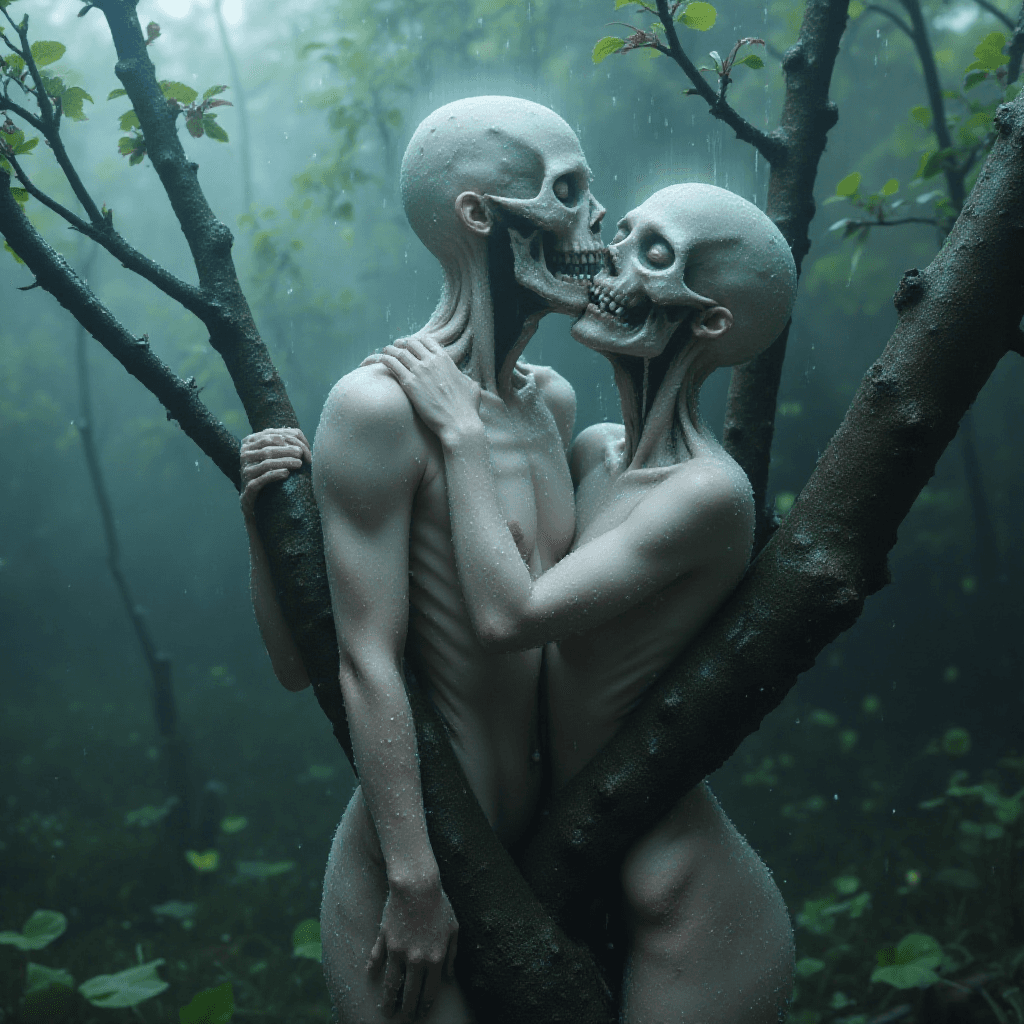 AI generated: ("the moon eats its lovers":1.4) // rain that doesn’t fall // bones growing from orchard roots // un...