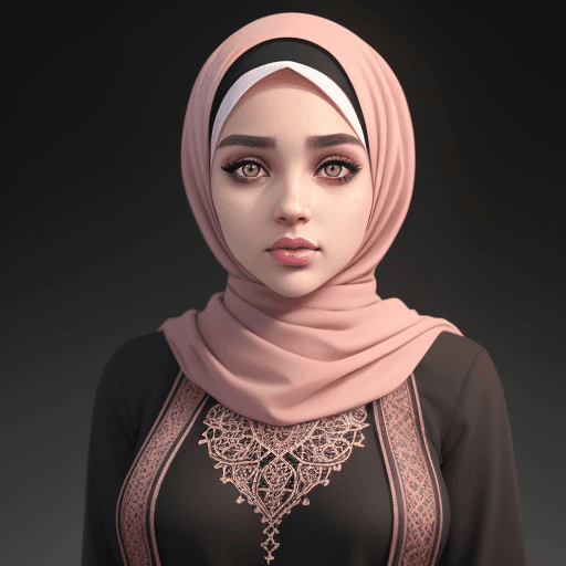 AI generated: Girl, 18oyo, hazel green eyes, pink lips, black eyeliner in her eyes, (wearing a hijab), (fullbody:1...