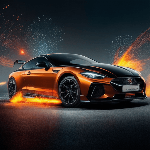 AI generated: A stunning digital artwork depicting a Chinese sports car speeding down a Guangzhou city street, lea...