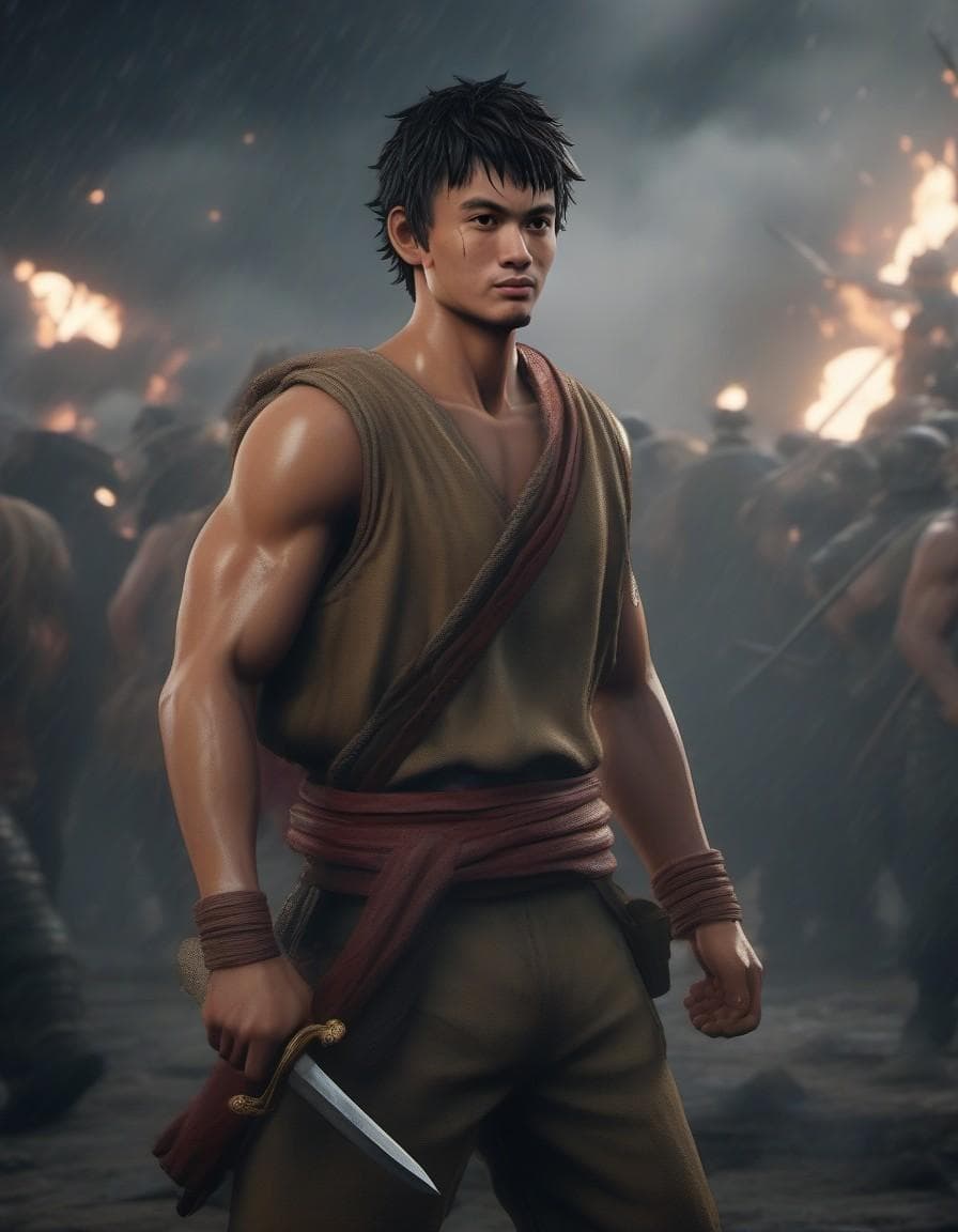 AI generated: Hyper realistic one piece character design, luffy, mist, photorealistic, octane render, unreal engin...