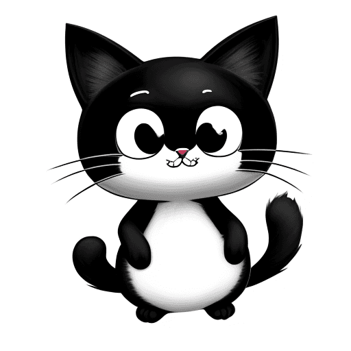 AI generated: Cute cartoon cat, smiling, big eyes, full body anime,{{{{{{black and white style}}}}}},no color
