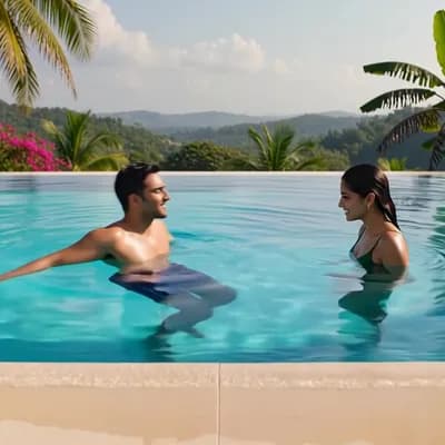 AI generated video: indian couple swimming