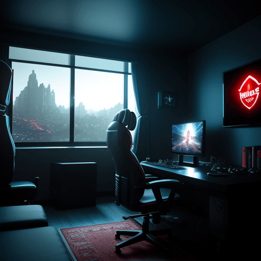 AI generated: hestyle room, beautiful gaming room, windows, cinematic lighting, evening time
