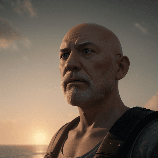 AI generated: Photo of a ultra realistic sailing bald man, dramatic light, pale sunrise, cinematic lighting, batte...