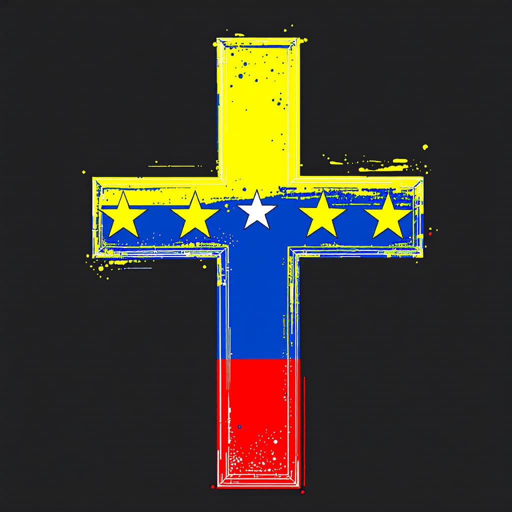 AI generated: A cross in the shape of the Venezuelan flag, 8 stars, yellow, blue and red colors, high resolution v...