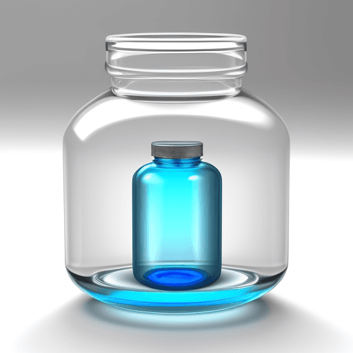 AI generated: glass bottle for anti aging supplements called PURITY (colors blue water and white tones bottle)