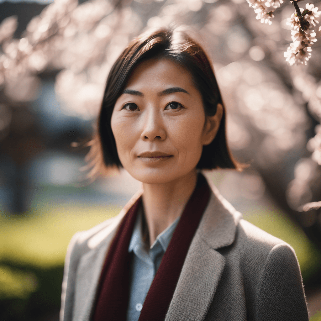 AI generated: A mesmerizing close-up of a Japanese teacher during a spring morning, with gentle natural light and ...