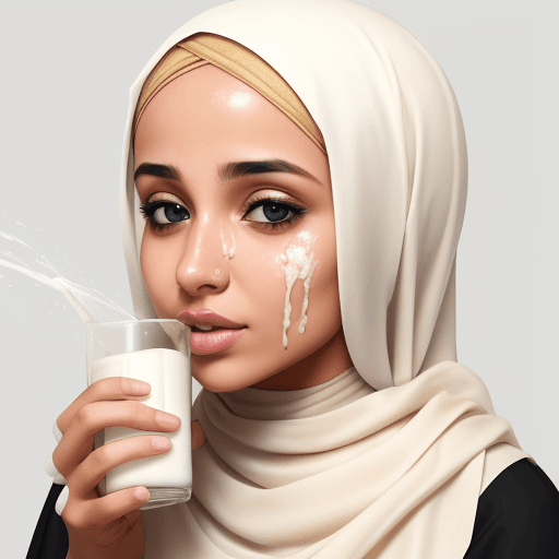AI generated: Blonde Muslim woman, milk on face
