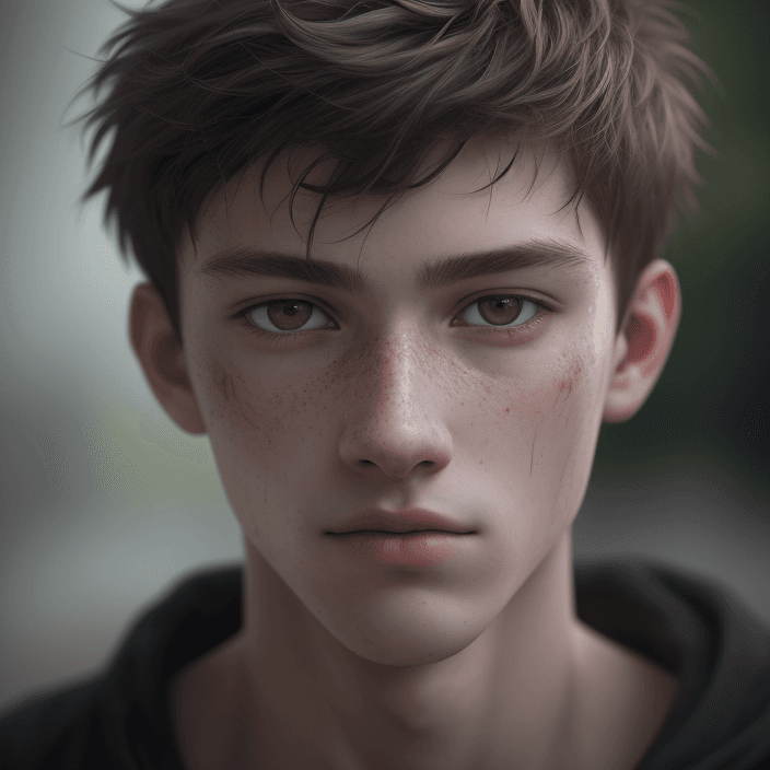 AI generated: RAW photo, portrait of an 20 years old boy, highly detailed textures, tired, run down, deep skin por...