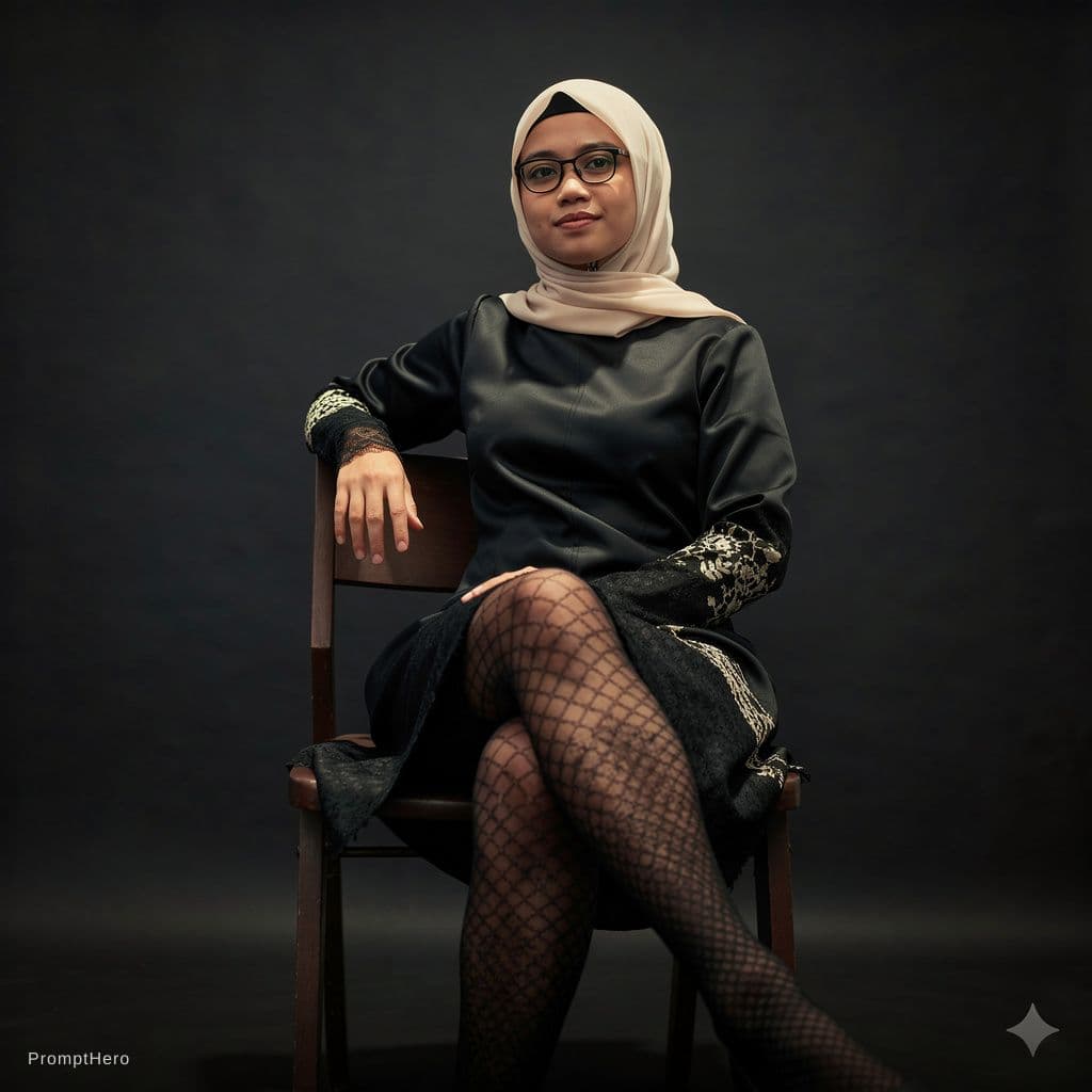 AI generated: hyper-realistic, 8K resolution, low-angle shot of the woman from the original image. She is sitting ...