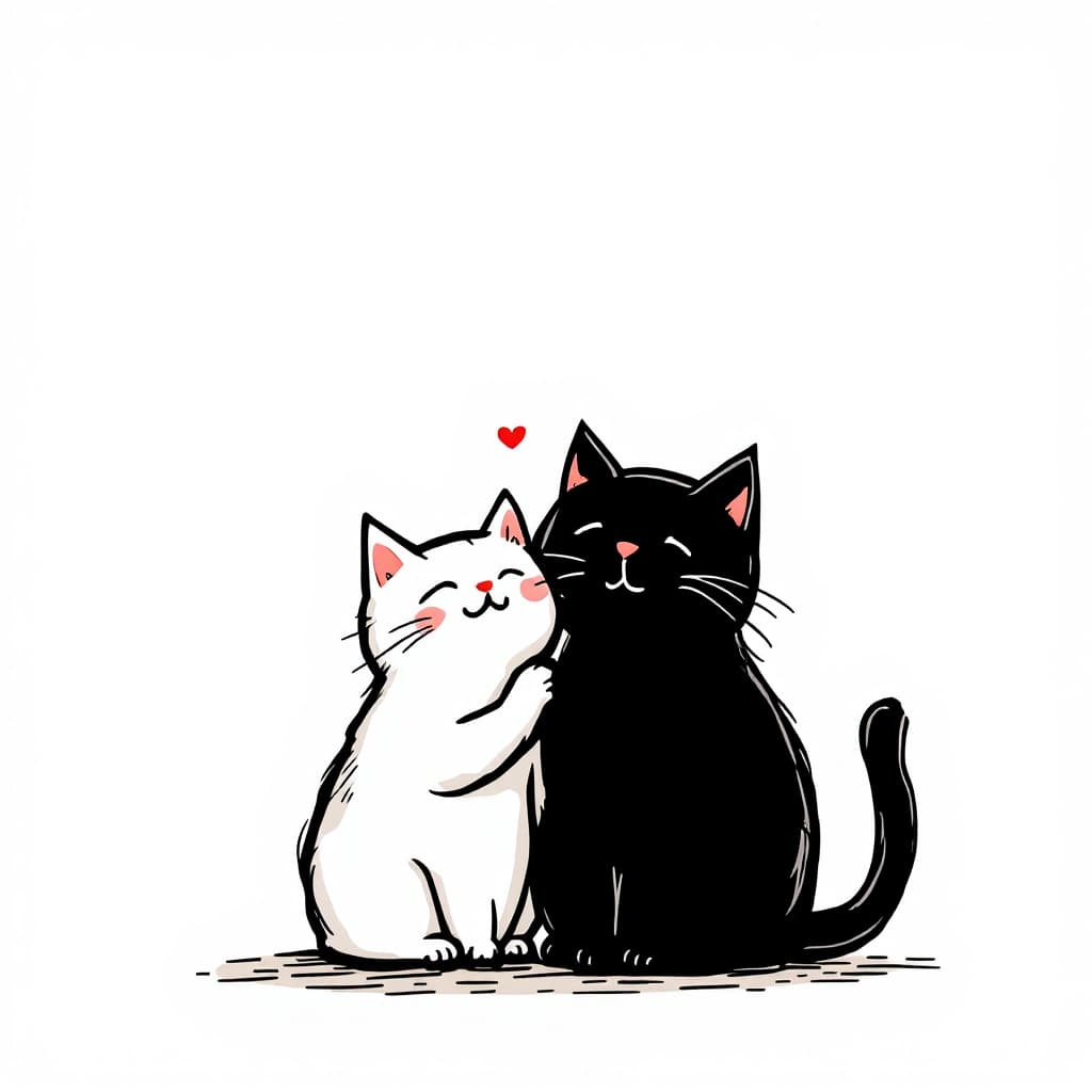 AI generated: black cat and heartfelt sticker, in the style of simple line drawings, animated gifs