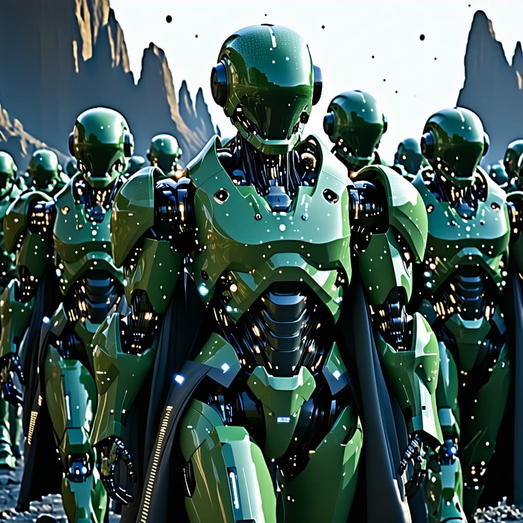 AI generated: Create a visual, show these forces as a peaceful invasion occupying force upon a planet. The figure ...