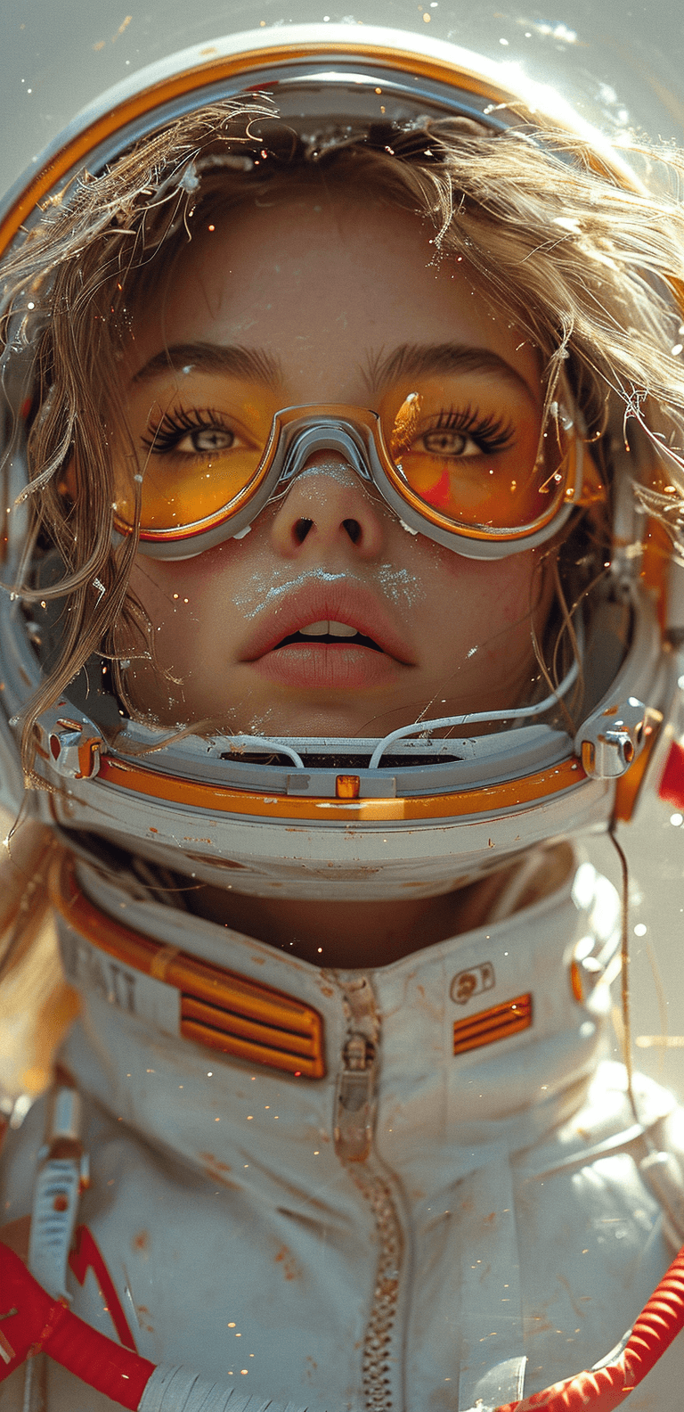 AI generated: space traveller, in the style of andrzej sykut, close up, bryan hitch, dark white and light red, dan...