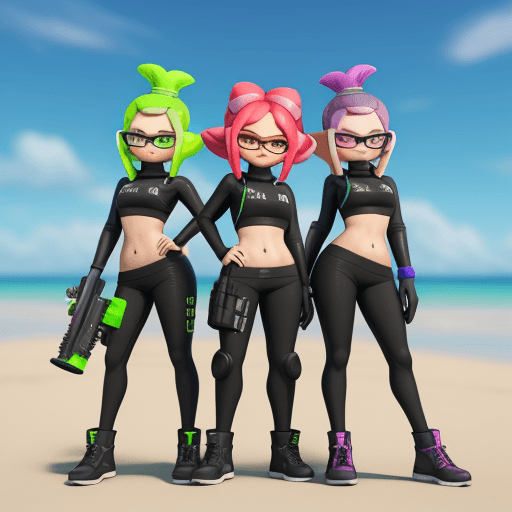 AI generated: Splatoon 3, Agent 1 and Agent 2, 3D, Perfect Body