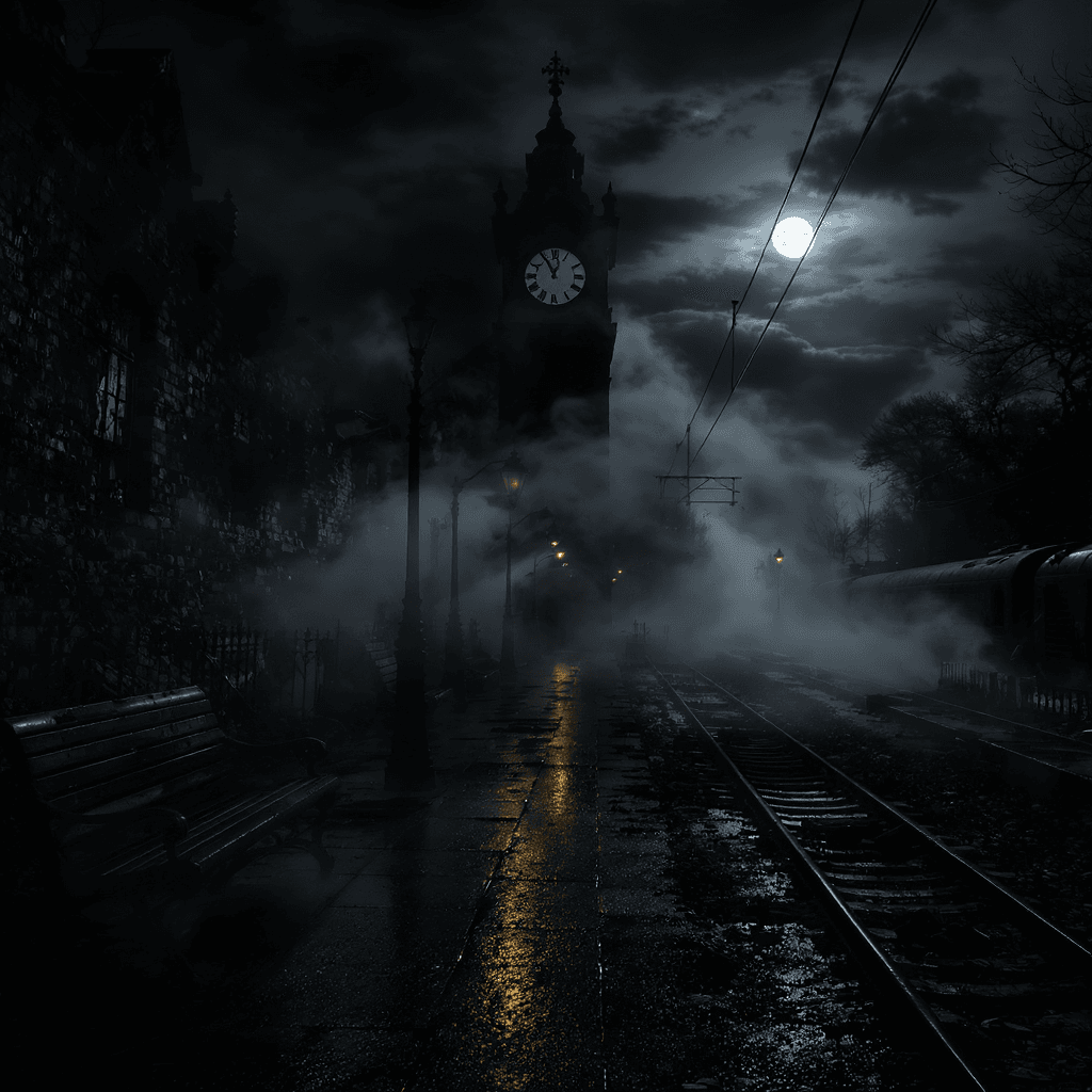 AI generated: Abandoned sinister European train station inspired by 'Sweeney Todd: The Demon Barber of Fleet Stree...