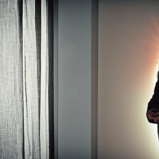 AI generated: angel standing in front of a mirror bright light through the window in digital picture format.