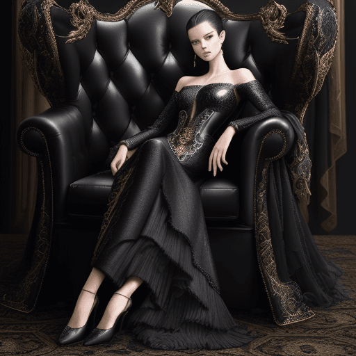 AI generated: a stunning yoox model in black with designer shoes, luxury dress, in the style of multi-layered text...