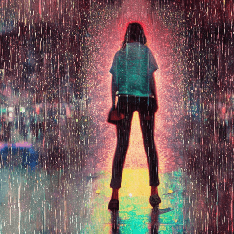 AI generated: Gorgeous girl of summer,  walks in rain, detailed, cinematic, scenic, beautiful, vibrant colors, enh...