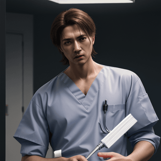 AI generated: hyperrealism, photorealistic, detailed, concept art, male surgeon, in medical uniform, and scalpel i...