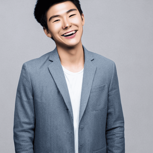 AI generated: portrayal of a charismatic Korean student, Whole body shot, with an engaging smile and sharp, calm l...