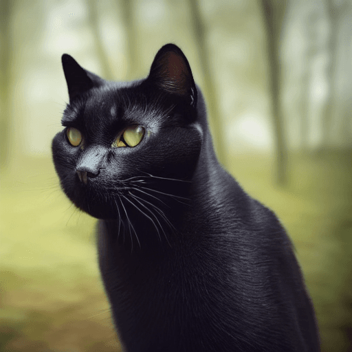 AI generated: realistic photo of a black cat without eyes and in a forest at night