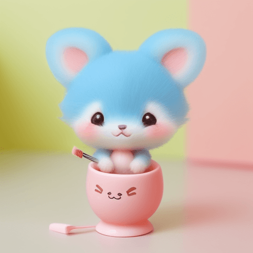 AI generated: un joli petit animal tout doux , un peu kawaii qui se brosse les dents

